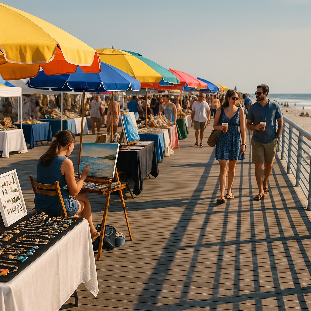 Oceanfront art and craft fair at Long Beach boardwalk during July 2025 Events in Nassau County